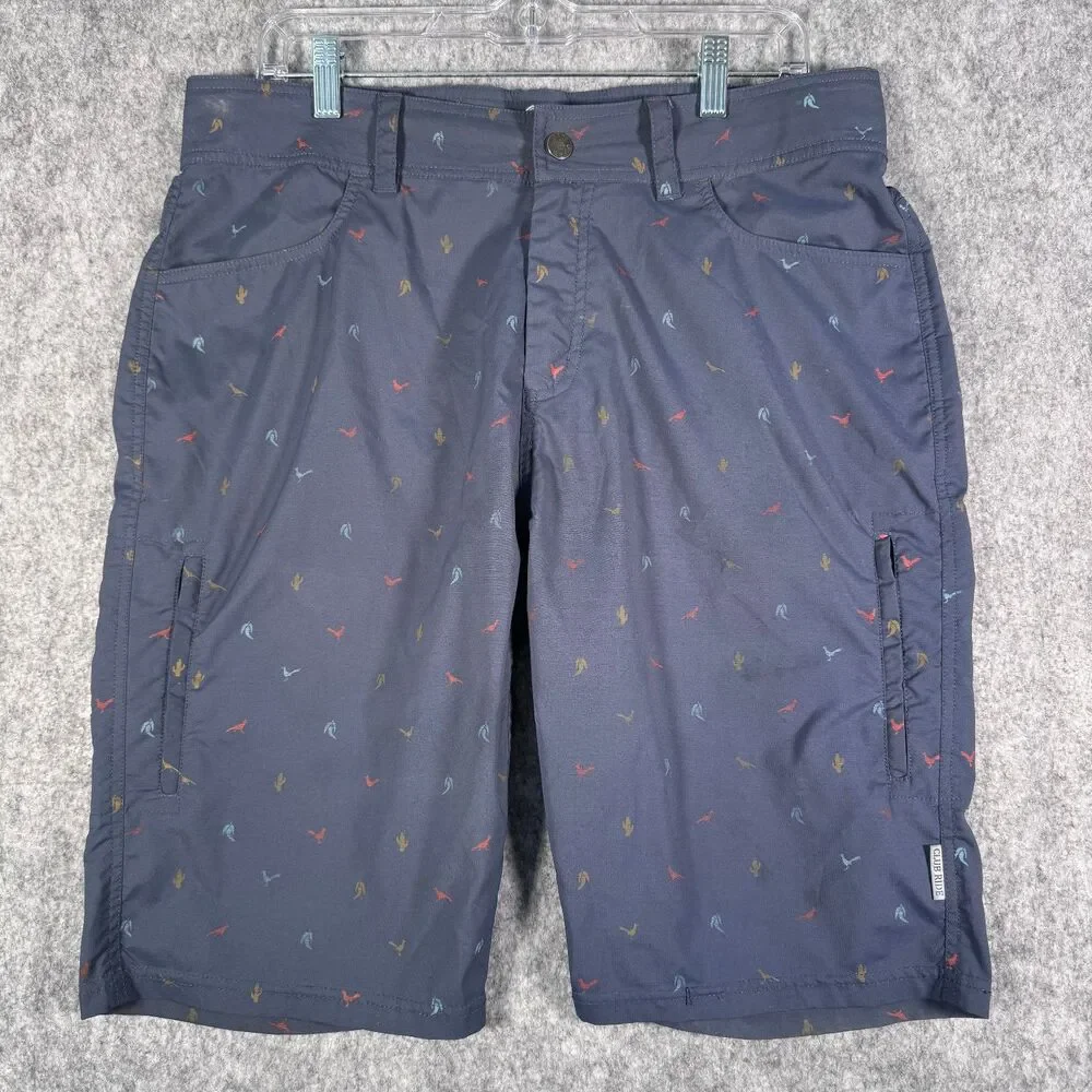 Club Ride Shorts Mens Size 34x11 Blue Cargo Cactus Bird Adjustable Waist